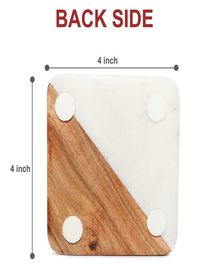 Gokraftly White Marble and Wooden Coasters Set of 4 for Tea Coasters - Handcrafted Coaster Gift Items (Square with Wood 1) - Image 3